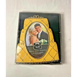Prinz “Forever Yours” Cake-Shaped 4x6 Frame Yellow Enamel Crystal Accents NIB